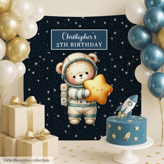 Personalisiertes Teddy Bear Astronaut Party Tapest Wandteppich