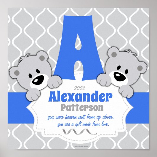 Personalisiertes Teddy Bear Kinderzimmer Room Poster (Vorne)