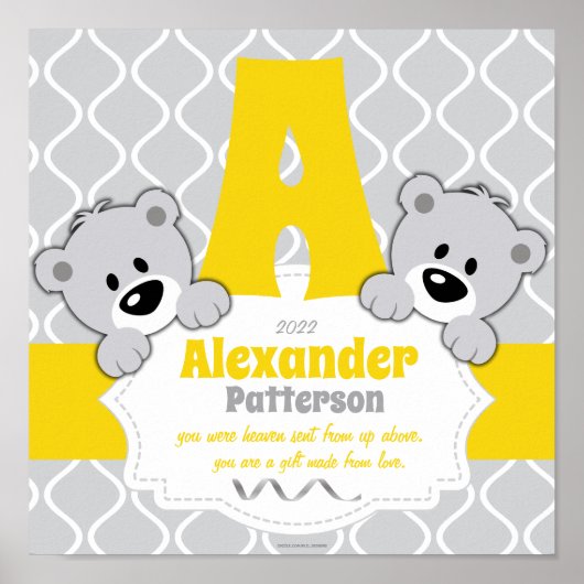 Personalisiertes Teddy Bear Kinderzimmer Room Poster (Vorne)