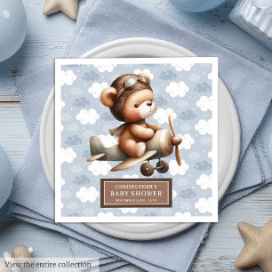 Personalisiertes Teddy Bear Pilot Baby Dusche Part Serviette