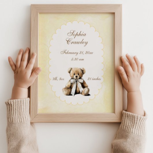 Personalisiertes Teddybär-Geburtsinfo-Poster Poster