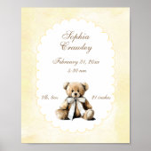 Personalisiertes Teddybär-Geburtsinfo-Poster Poster (Vorne)