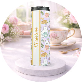 Personalisiertes Teebuch Katze Mädchen Cute Pastel Thermosbecher