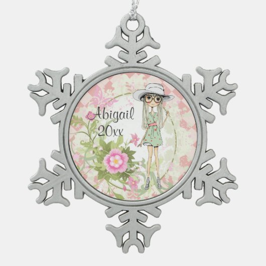 Personalisiertes Teen Girl mit Blume Ornament (Vorderseite)
