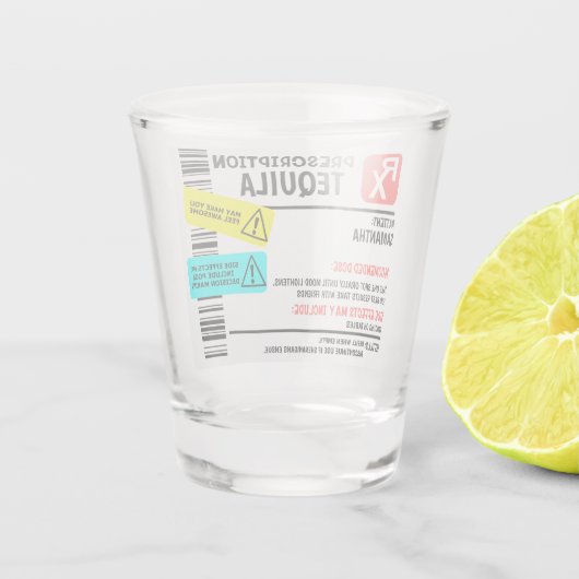 Personalisiertes Tequila-Warnschild Schnapsglas (Rückseite)