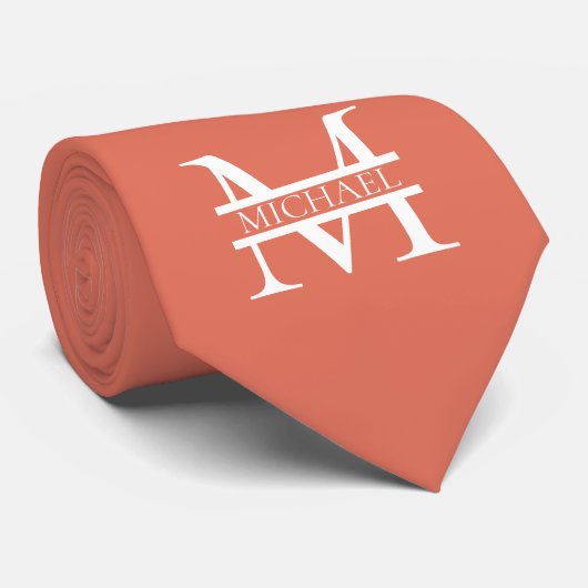 Personalisiertes Terracotta Monogramm und Name Krawatte (Gerollt)