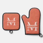 Personalisiertes Terracotta Monogramm und Name Ofenhandschuh & Topflappen-Set (Vorderseite)