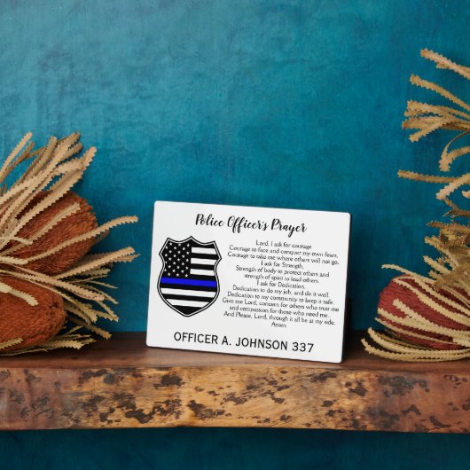 Personalisiertes Thin Blue Line Abzeichen Polizeig Fotoplatte (Seite)