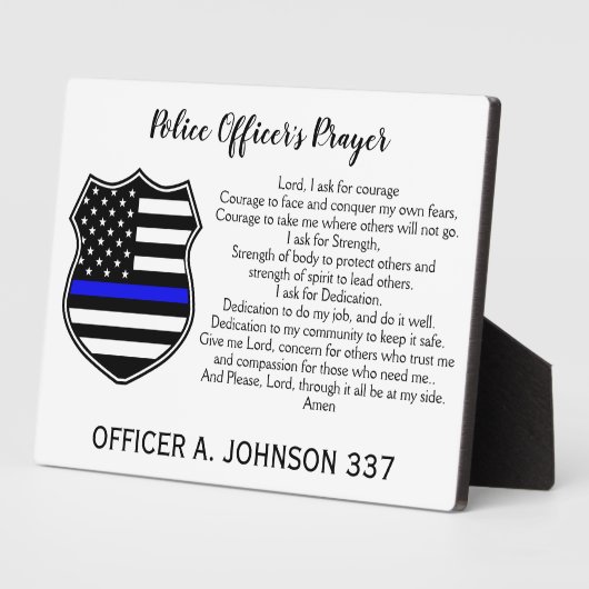 Personalisiertes Thin Blue Line Abzeichen Polizeig Fotoplatte (Seite)