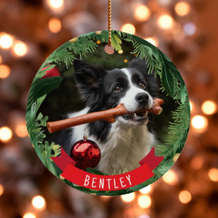 Personalisiertes Tier Foto Weihnachtskranz Keramik Ornament
