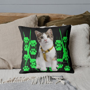 Personalisiertes Tier Haustier Katze Foto Lime Mus Kissen