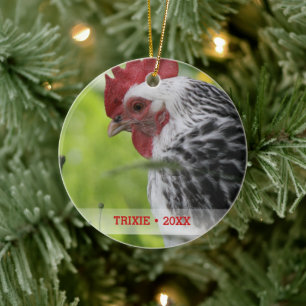 Personalisiertes Tier Hühnchen Foto Weihnachtsbau Keramik Ornament