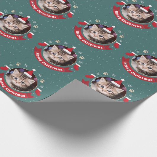 Personalisiertes Tier Katze Foto Meowy Weihnachtsf Geschenkpapier (Ecke)