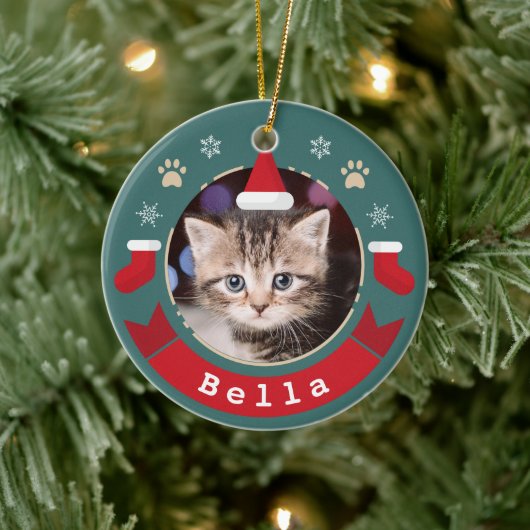Personalisiertes Tier Katze Foto Meowy Weihnachtsf Keramik Ornament (Baum)