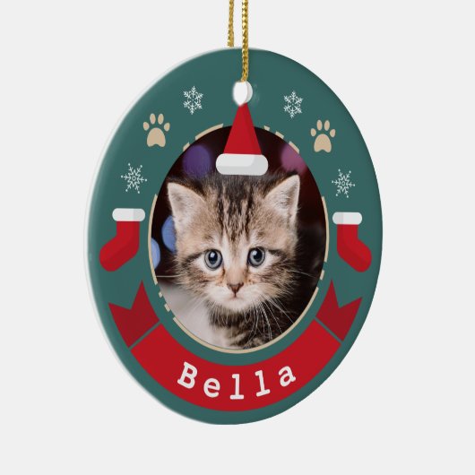 Personalisiertes Tier Katze Foto Meowy Weihnachtsf Keramik Ornament (Rechts)