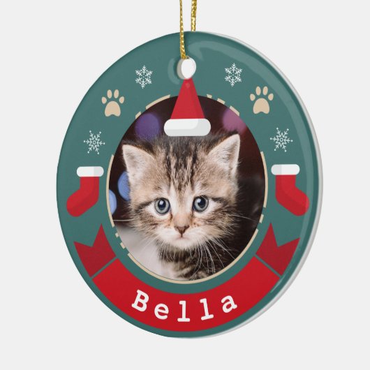 Personalisiertes Tier Katze Foto Meowy Weihnachtsf Keramik Ornament (Links)
