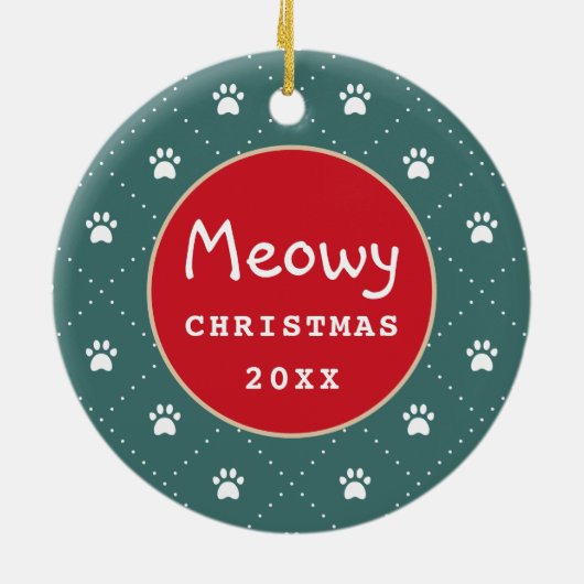 Personalisiertes Tier Katze Foto Meowy Weihnachtsf Keramik Ornament (Hinten)