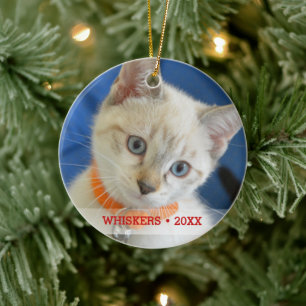 Personalisiertes Tier Katze Foto & Name Weihnachts Keramikornament