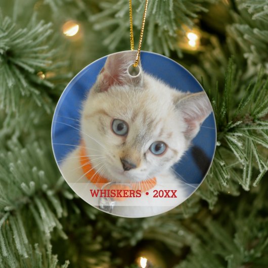 Personalisiertes Tier Katze Foto & Name Weihnachts Keramikornament (Baum)