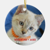 Personalisiertes Tier Katze Foto & Name Weihnachts Keramikornament (Vorne)