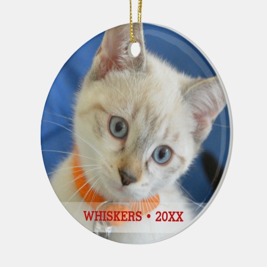 Personalisiertes Tier Katze Foto & Name Weihnachts Keramikornament (Links)