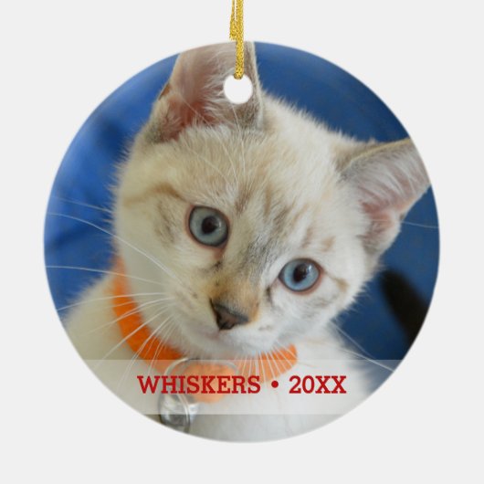 Personalisiertes Tier Katze Foto & Name Weihnachts Keramikornament (Hinten)