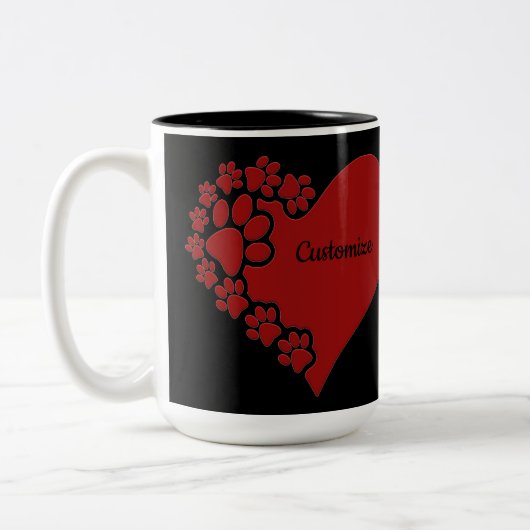 Personalisiertes Tier Liebe Herz Zweifarbige Tasse (Links)
