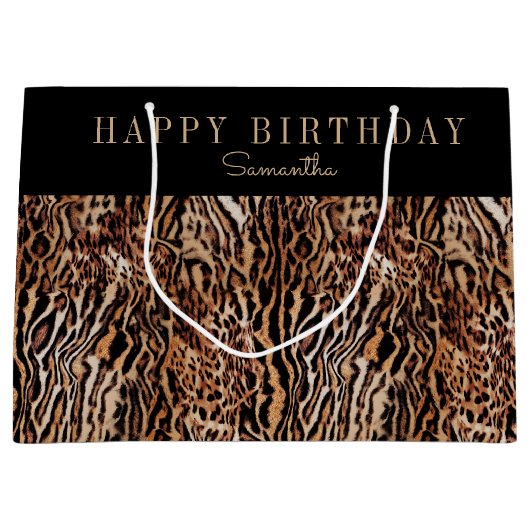 Personalisiertes Tierdruckmuster mit dem Namen Große Geschenktüte (Vorderseite)