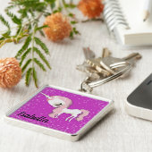 Personalisiertes, trauriges, weißes Einhorn in Ros Schlüsselanhänger (Seite)