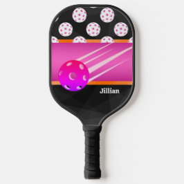 Personalisiertes Trendschwarz mit Hot Pink & Orang Pickleball Schläger