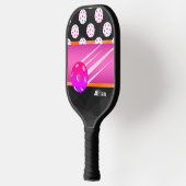 Personalisiertes Trendschwarz mit Hot Pink & Orang Pickleball Schläger (Links)