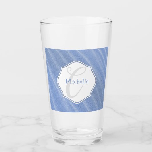 Personalisiertes Trinkglas aus blauem Sand Glas (Vorderseite)