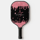 Personalisiertes Tropfen rosa Glitzer Effekt Pickleball Schläger (Vorderseite)