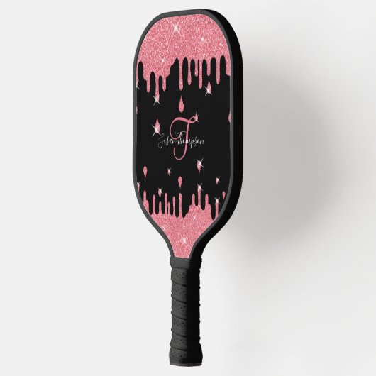 Personalisiertes Tropfen rosa Glitzer Effekt Pickleball Schläger (Links)