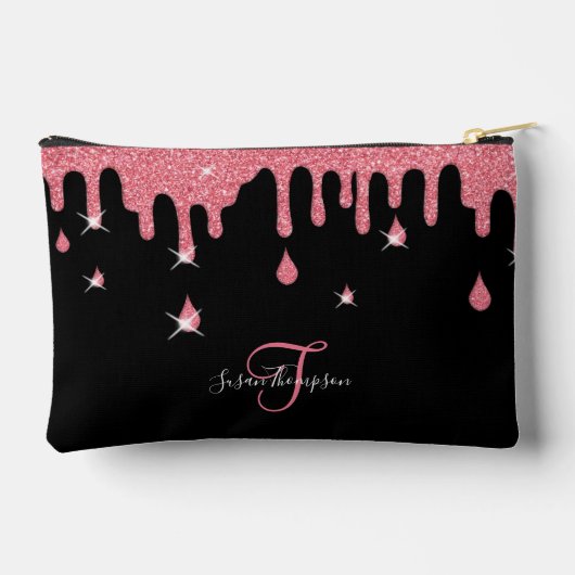Personalisiertes Tropfen rosa Glitzer Effekt Zubehörtasche (Rückseite)