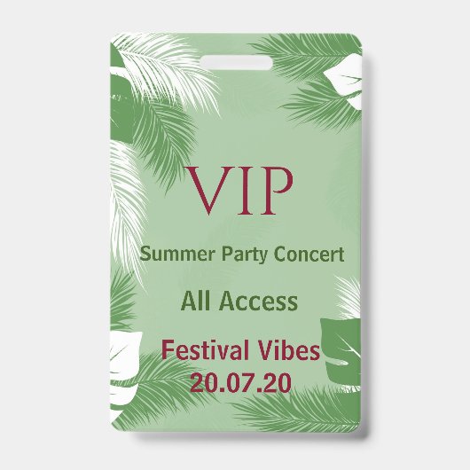 Personalisiertes Tropical Beach Party VIP Access A Ausweis (Front)