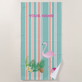 Personalisiertes Tropical Flamingo Beach Handtuch