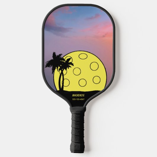 Personalisiertes Tropical Palm Tree Ball Name Tele Pickleball Schläger (Rückseite)