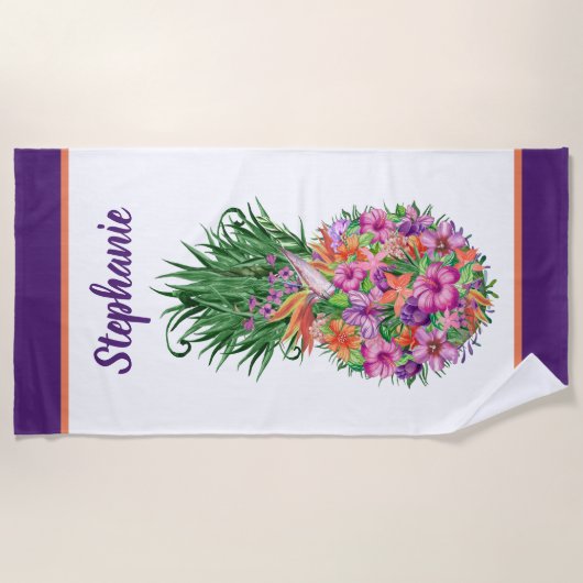 Personalisiertes tropisches Ananas Strandtuch (Vorderseite)