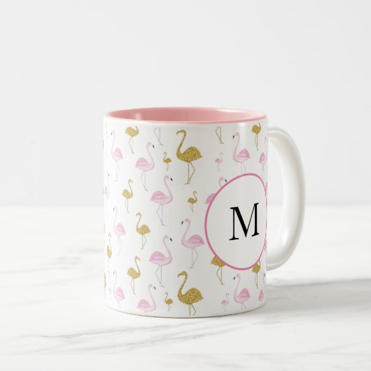 Personalisiertes tropisches Flamingo Zwei-Tone-Tas Zweifarbige Tasse (VorderseiteRechts)