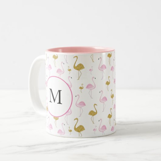 Personalisiertes tropisches Flamingo Zwei-Tone-Tas Zweifarbige Tasse (Vorderseite Links)