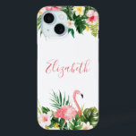 Personalisiertes tropisches Rosa Flamingo Case-Mate iPhone Hülle<br><div class="desc">Personalisiert mit Name,  Watercolor Tropical Floral mit rosa Flamingo iPhone Case</div>