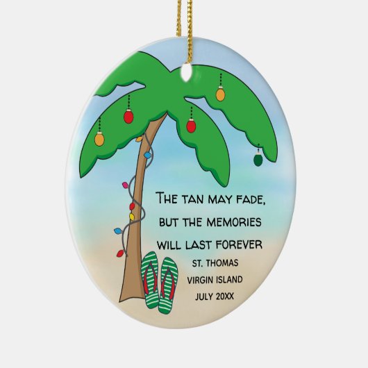 Personalisiertes tropisches Strand-Weihnachten Keramik Ornament (Rechts)