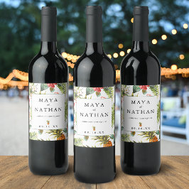 Personalisiertes tropisches Wasserfarbmuster Weinetikett