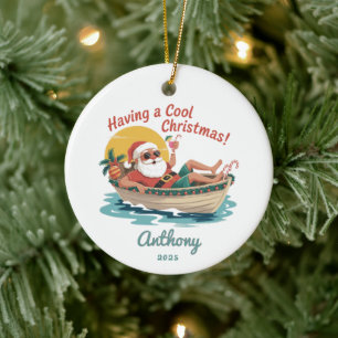 Personalisiertes tropisches Weihnachtsfest Keramik Ornament