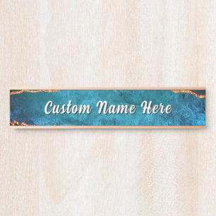 Personalisiertes Türkis Blau Gold Türschild mit in