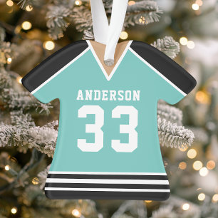 Personalisiertes Türkis-Schwarzes Eishockey-Trikot Ornament