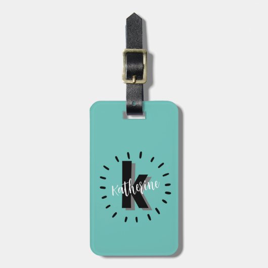 Personalisiertes Türkisblau-Monogramm Gepäckanhänger (Vorderseite vertikal)