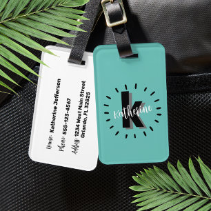 Personalisiertes Türkisblau-Monogramm Gepäckanhänger