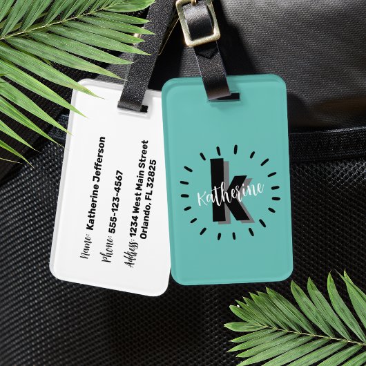 Personalisiertes Türkisblau-Monogramm Gepäckanhänger